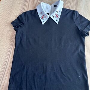 Maje White Top with Black and Silver Accents